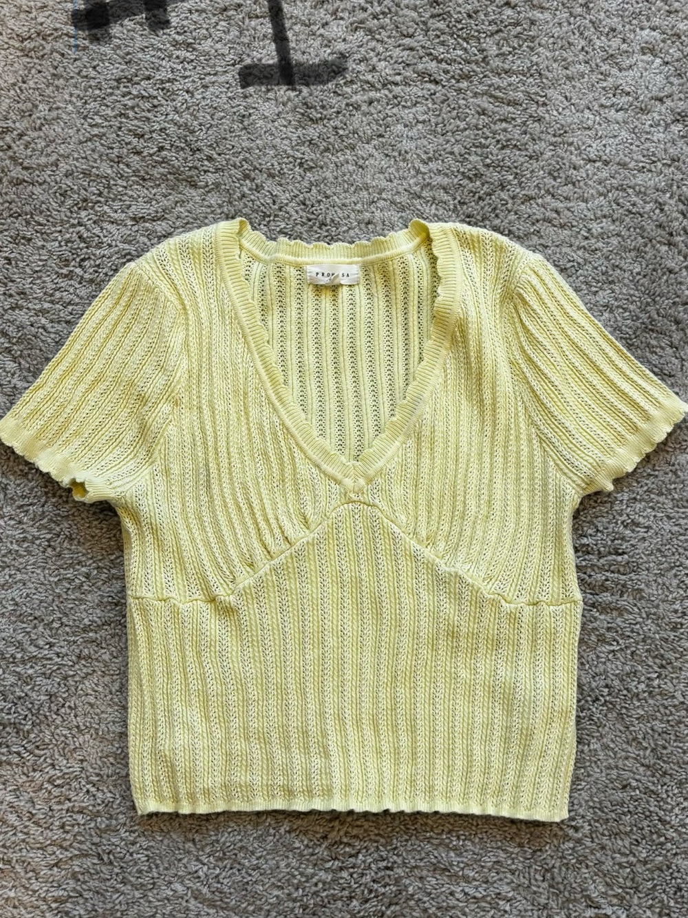 Vero Moda Yellow Knit V-Neck Short Sleeve Top